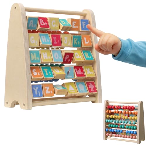 Navaris Abaco Educativo per Bambini - con Alfabeto Inglese Colori Brillanti - Giochi Matematici Scuola Primaria - Pallottoliere Colorato - in Legno Naturale Multicolore