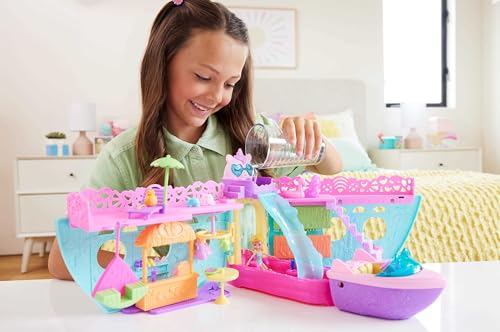 Polly Pocket Set da gioco portatile con barca con giochi d'acqua e accessori che cambiano colore, Unicorn Dream Cruise include 1 bambola e 23 pezzi totali - immagine 3