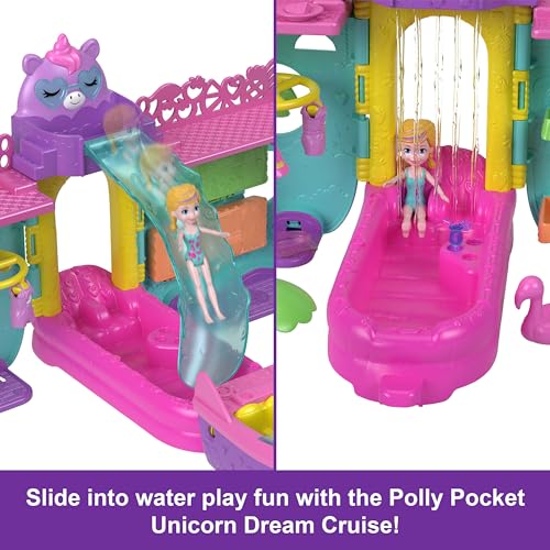 Polly Pocket Set da gioco portatile con barca con giochi d'acqua e accessori che cambiano colore, Unicorn Dream Cruise include 1 bambola e 23 pezzi totali - immagine 4
