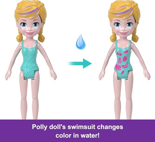 Polly Pocket Set da gioco portatile con barca con giochi d'acqua e accessori che cambiano colore, Unicorn Dream Cruise include 1 bambola e 23 pezzi totali - immagine 5