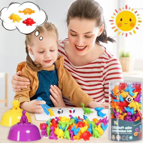 SAMISO Giochi Montessori 2 3 4 Anni,48 Pezzi Montessori Giocattolo Educativo,Conteggio degli Dinosauro con Tazze di ordinamento abbinate,Gioco Educativi Colori Ordinamento Giocattoli - immagine 7