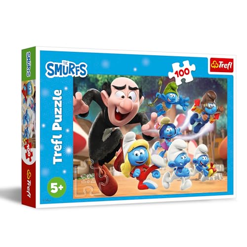 Trefl Puffi, le Lezioni di Grande Puffo-Puzzle 100Pezzi-Puzzle Colorati con i Protagonisti del Cartone Animato, Divertimento Creativo, per Bambini dai 5 anni, Multicolore, 16481