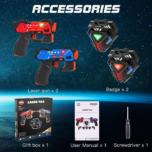 VATOS Mini Laser Tag Guns Set, 2 Pack infrarossi per Bambini con distintivi, Game 2 Giocatori Indoor Outdoor attività di Gruppo Giocattolo per Ragazzi età 4 5 6 7 - immagine 7