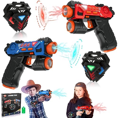 VATOS Mini Laser Tag Guns Set, 2 Pack infrarossi per Bambini con distintivi, Game 2 Giocatori Indoor Outdoor attività di Gruppo Giocattolo per Ragazzi età 4 5 6 7 - immagine 9