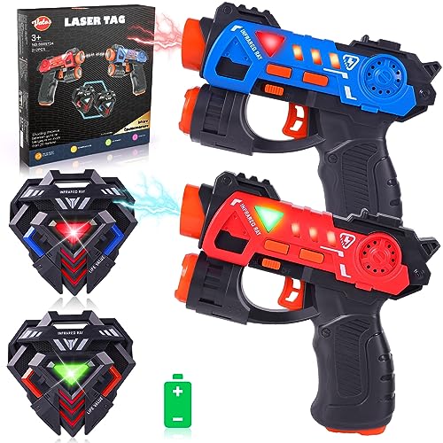 VATOS Mini Laser Tag Guns Set, 2 Pack infrarossi per Bambini con distintivi, Game 2 Giocatori Indoor Outdoor attività di Gruppo Giocattolo per Ragazzi età 4 5 6 7