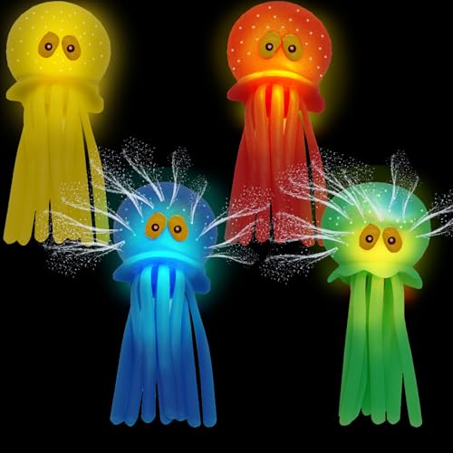 YOUYIKE 4 Pezzi Polpo Luminosi Giochi Bagnetto, Giocattoli per Il Bagno del Bambino, D'acqua Polpo, Animali Acquatici con Effetto Bomba d'Acqua, Adatto per Piscine, Piscine, Vasche da Bagno