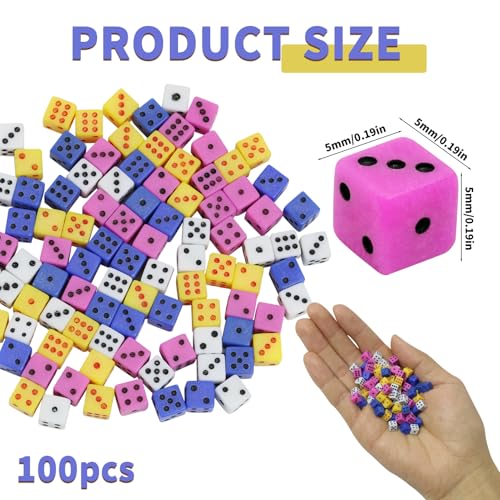 100 mini dadi quadrati assortiti da dimensioni standard 5mm - Dadi Multicolori per Giochi da Tavolo, Attività a Tema Casinò, Lezioni di Matematica e Feste ﻿ - immagine 3