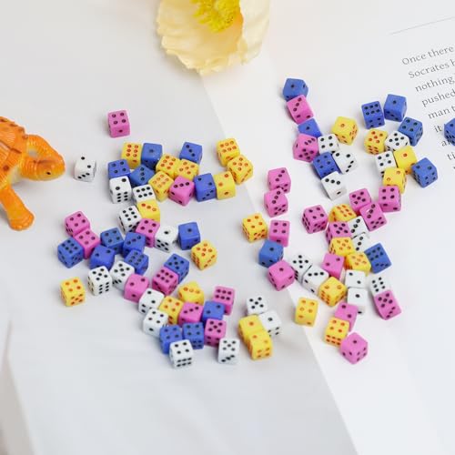 100 mini dadi quadrati assortiti da dimensioni standard 5mm - Dadi Multicolori per Giochi da Tavolo, Attività a Tema Casinò, Lezioni di Matematica e Feste ﻿ - immagine 8