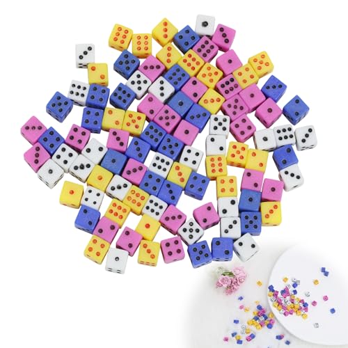 100 mini dadi quadrati assortiti da dimensioni standard 5mm - Dadi Multicolori per Giochi da Tavolo, Attività a Tema Casinò, Lezioni di Matematica e Feste ﻿ - immagine 9