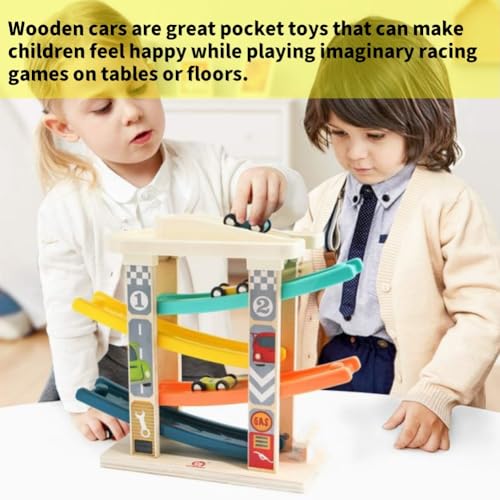 4 Giocattoli Auto in Legno per Pista Rampa Auto Macchinine da Corsa Legno Set Gioco Ricambio per Bimbi Parcheggio sul Tetto e Piste a Zig-Zag Veicoli Colorati e Lisci per Bambini a Partire da 1 Anno - immagine 5