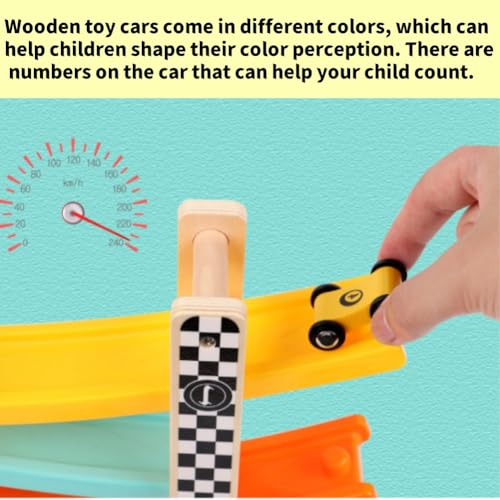 4 Giocattoli Auto in Legno per Pista Rampa Auto Macchinine da Corsa Legno Set Gioco Ricambio per Bimbi Parcheggio sul Tetto e Piste a Zig-Zag Veicoli Colorati e Lisci per Bambini a Partire da 1 Anno - immagine 6