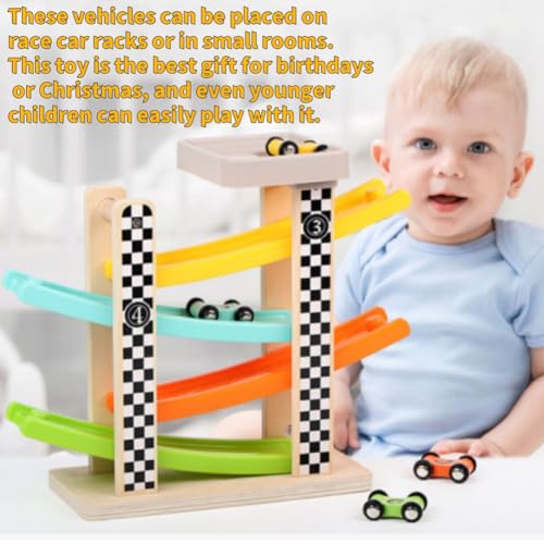 4 Giocattoli Auto in Legno per Pista Rampa Auto Macchinine da Corsa Legno Set Gioco Ricambio per Bimbi Parcheggio sul Tetto e Piste a Zig-Zag Veicoli Colorati e Lisci per Bambini a Partire da 1 Anno - immagine 7