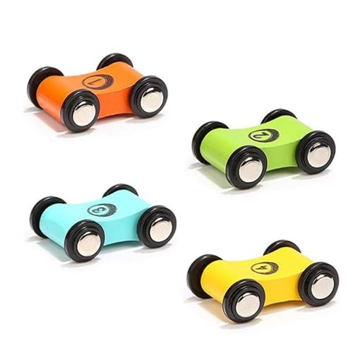 4 Giocattoli Auto in Legno per Pista Rampa Auto Macchinine da Corsa Legno Set Gioco Ricambio per Bimbi Parcheggio sul Tetto e Piste a Zig-Zag Veicoli Colorati e Lisci per Bambini a Partire da 1 Anno