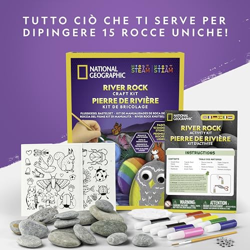 Blue Marble NATIONAL GEOGRAPHIC Kit per Dipingere i Sassi – Set di Attività Creative per Bambini, Decora 15 Sassi con 10 Colori e Accessori - immagine 10