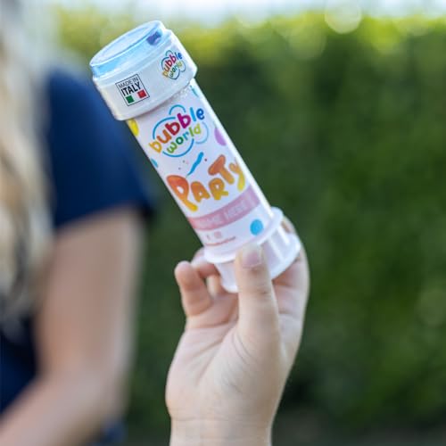 Bubble World - Party Bubbles - Bolle di Sapone - Confezione da 24pz - Tubetti monocolore e soffiatore integrato - Made in Italy - immagine 8