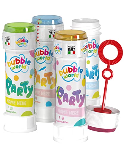Bubble World - Party Bubbles - Bolle di Sapone - Confezione da 24pz - Tubetti monocolore e soffiatore integrato - Made in Italy - immagine 9