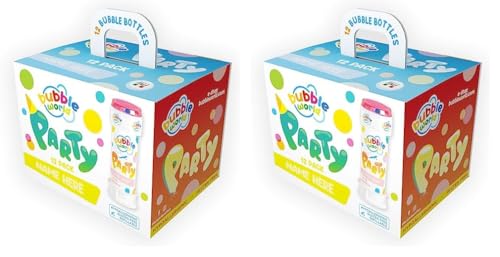 Bubble World - Party Bubbles - Bolle di Sapone - Confezione da 24pz - Tubetti monocolore e soffiatore integrato - Made in Italy
