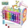 Cigrubo 3 in 1 Giochi Legno Bambini con Xilofono/Acchiappa La Talpa/Labirinto, Strumenti Musicali Bambini, Gioco Banco di Martello, Giochi Educativi Montessori, per Regalo Bambino Bambina 1 2 3 Anno