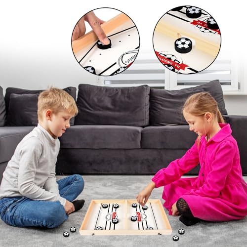 FORMIZON Gioco da Tavolo da Hockey, Hockey da Tavolo in Legno, Tabella Desktop Battaglia 2 in 1 Vincitore Gioco Interazione Ghiaccio Adatto per Attività Familiare - immagine 7