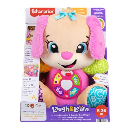 Fisher-Price Giocattolo per l'apprendimento dei neonati Ridi e Impara peluche musicale Sis Smart Stages rosa; per bambini dai 6 mesi in su, multilingue: Italiano, Spagnolo, Portoghese, Inglese, JFD35 - immagine 9
