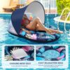 Galleggianti gonfiabili per piscina con baldacchino UPF50+, rimovibile, regolabile a 120°, grande piscina da spiaggia, zattera galleggiante con 2 portabicchieri, galleggianti gonfiabili per piscina - immagine 6