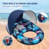Galleggianti gonfiabili per piscina con baldacchino UPF50+, rimovibile, regolabile a 120°, grande piscina da spiaggia, zattera galleggiante con 2 portabicchieri, galleggianti gonfiabili per piscina - immagine 7