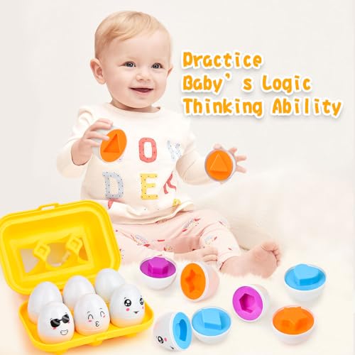 JoyGrow Uova di Abbinate Colore e Forma Riconoscimento 12pcs Montessori Uova Plastica Giocattoli Educativi per Bambini Abbinamenti Regalo Natale Viaggio Regalo Apprendimento Educativo - immagine 6