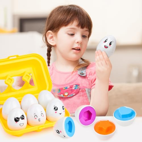 JoyGrow Uova di Abbinate Colore e Forma Riconoscimento 12pcs Montessori Uova Plastica Giocattoli Educativi per Bambini Abbinamenti Regalo Natale Viaggio Regalo Apprendimento Educativo - immagine 7