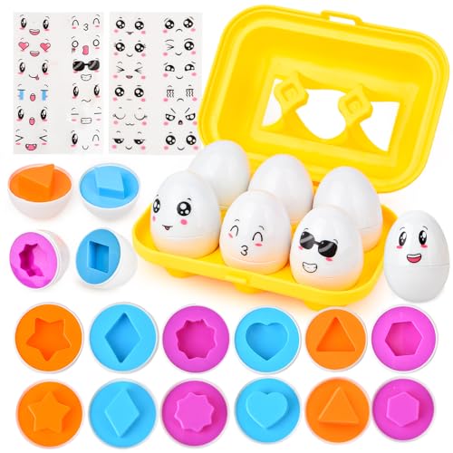 JoyGrow Uova di Abbinate Colore e Forma Riconoscimento 12pcs Montessori Uova Plastica Giocattoli Educativi per Bambini Abbinamenti Regalo Natale Viaggio Regalo Apprendimento Educativo