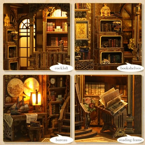 Kit Book Nook - (Edizione classica) - Puzzle in legno in miniatura fai da te, collezione di libri vintage con luci LED, fermalibri 3D per casa delle bambole per decorazione libreria, regalo creativo - immagine 6