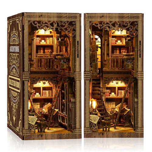 Kit Book Nook - (Edizione classica) - Puzzle in legno in miniatura fai da te, collezione di libri vintage con luci LED, fermalibri 3D per casa delle bambole per decorazione libreria, regalo creativo