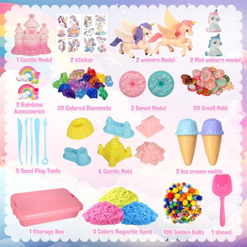 MULEVIP Magic Sand Sabbia Cinetica Bambini Kit di Sabbia con 900g Sabbia Magica,Unicorno Bambina Regalo Giochi Bambina,3-10 anni Sabbia Magica Colorata Regalo Bambina,Sabbiera Giocattolo - Rosa - immagine 3
