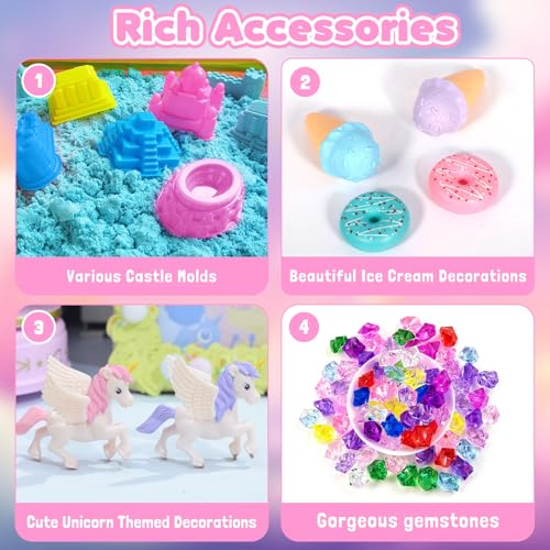 MULEVIP Magic Sand Sabbia Cinetica Bambini Kit di Sabbia con 900g Sabbia Magica,Unicorno Bambina Regalo Giochi Bambina,3-10 anni Sabbia Magica Colorata Regalo Bambina,Sabbiera Giocattolo - Rosa - immagine 8