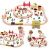 Trenino Elettrico per Bambini,Biebuxo 72 PZ Pista Treno in Legno Ferrovia Legno Bambini Set Regali per Ragazze e ragazzi 3 4 5 6 anni