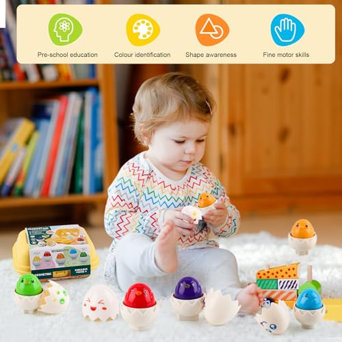 Uova Giocattolo per Bambini, SilverChry Uova di Pasqua Montessori, Montessori Giocattolo per Bambini, Bambina, Bambino, Puzzle di Forme, Ordinamento dei Colori, Gioco, Regali di Natale e Pasqua - immagine 6