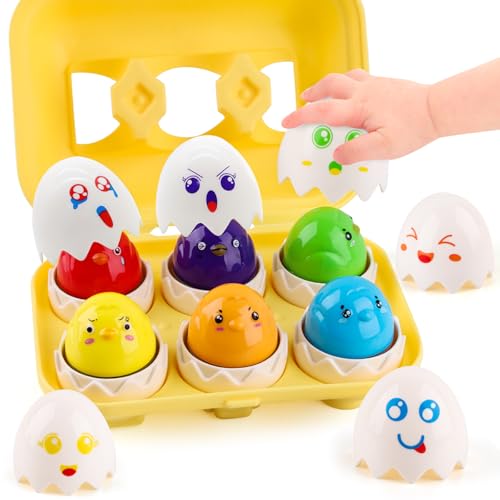 Uova Giocattolo per Bambini, SilverChry Uova di Pasqua Montessori, Montessori Giocattolo per Bambini, Bambina, Bambino, Puzzle di Forme, Ordinamento dei Colori, Gioco, Regali di Natale e Pasqua