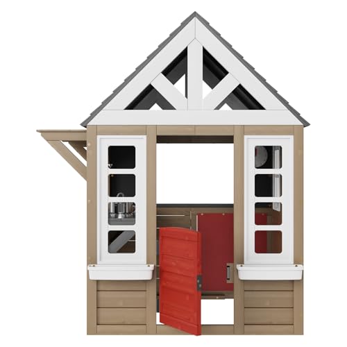 VEVOR Casetta da Gioco per Bambini da Esterno in Legno, Casetta da Giardino per Bambini, Casetta Gioco da Cortile con Porta, Finestra, Supporto per Vaso di Fiori, Griglia, Fornello e Lavello - immagine 10