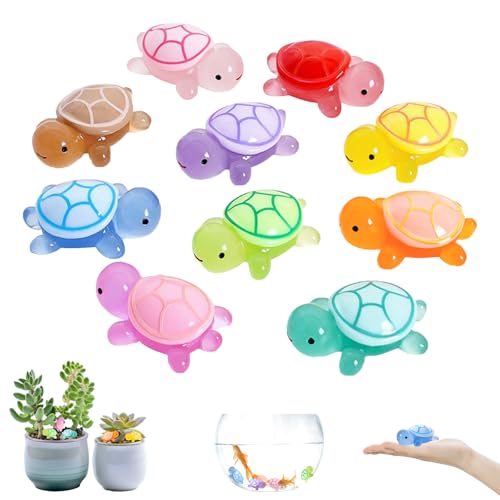 YALiya 10 Pezzi Mini Tartarughe Luminose, In Resina, Tartaruga In Resina Luminosa, Piccole Tartarughe, Mini Statuette, Fai Da Te, Per Decorazione In Vaso Da Giardino, Paesaggio(Multicolore)