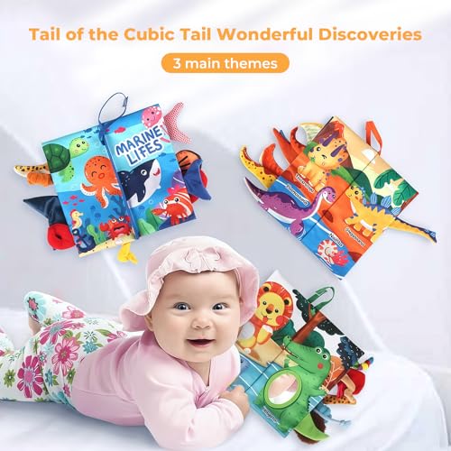 kidmance Cloth Book for Babies 0-3 Years - Interactive Early Learning Toy with Crinkle Sounds, Funhouse Mirror, And Bright Colors for Sensory Development And Fun Playtime - Jungle Adventure Theme - immagine 3