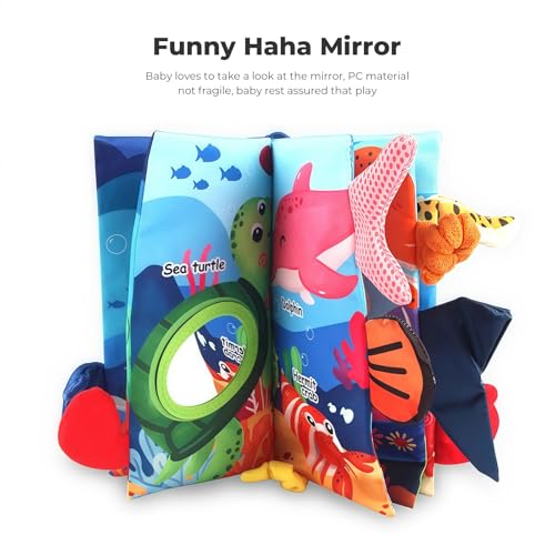 kidmance Cloth Book for Babies 0-3 Years - Interactive Early Learning Toy with Crinkle Sounds, Funhouse Mirror, And Bright Colors for Sensory Development And Fun Playtime - Jungle Adventure Theme - immagine 8