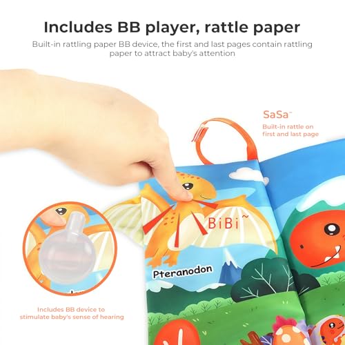 kidmance Cloth Book for Babies 0-3 Years - Interactive Early Learning Toy with Crinkle Sounds, Funhouse Mirror, And Bright Colors for Sensory Development And Fun Playtime - Jungle Adventure Theme - immagine 10