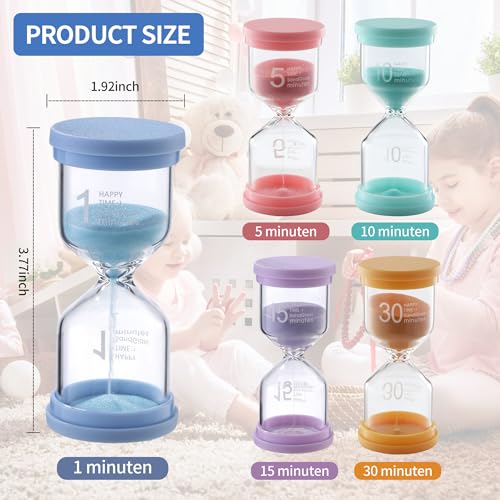 5 pezzi Clessidra Set,Colorate Clessidra per Bambini1/5/10/15/30 minuti,Clessidra Bambini per la vita dei bambini,l'apprendimento,i tempi di gioco,i regali creativi,la decorazione dell'home office - immagine 3