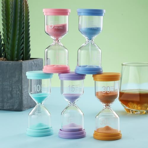 5 pezzi Clessidra Set,Colorate Clessidra per Bambini1/5/10/15/30 minuti,Clessidra Bambini per la vita dei bambini,l'apprendimento,i tempi di gioco,i regali creativi,la decorazione dell'home office - immagine 5