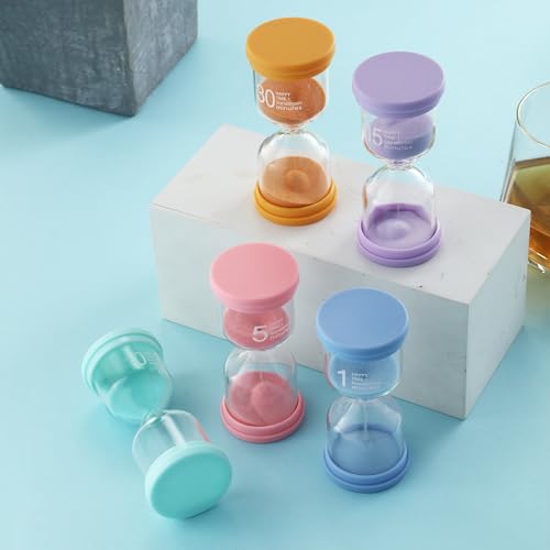 5 pezzi Clessidra Set,Colorate Clessidra per Bambini1/5/10/15/30 minuti,Clessidra Bambini per la vita dei bambini,l'apprendimento,i tempi di gioco,i regali creativi,la decorazione dell'home office - immagine 7