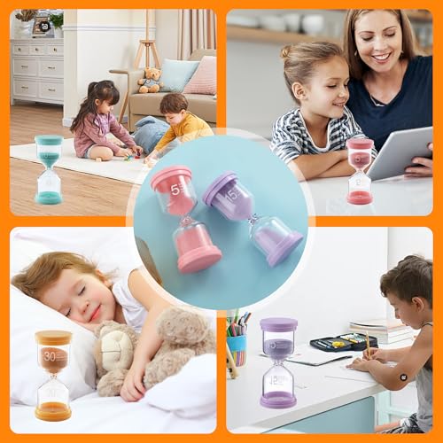 5 pezzi Clessidra Set,Colorate Clessidra per Bambini1/5/10/15/30 minuti,Clessidra Bambini per la vita dei bambini,l'apprendimento,i tempi di gioco,i regali creativi,la decorazione dell'home office - immagine 8