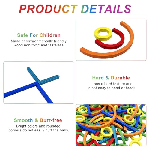 Comzantor Puzzle Creativi in Legno, Giochi Montessori, Giocattoli Educativi, 120 Nastoncini e Anelli in Legno con 20 Carte, Forma Colore Macthing Gioco, Giocattolo per Bambini a Partire Dai 3 anni - immagine 4