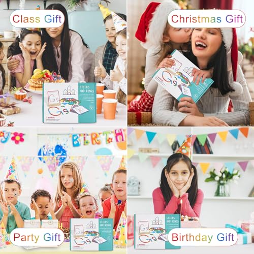 Comzantor Puzzle Creativi in Legno, Giochi Montessori, Giocattoli Educativi, 120 Nastoncini e Anelli in Legno con 20 Carte, Forma Colore Macthing Gioco, Giocattolo per Bambini a Partire Dai 3 anni - immagine 6