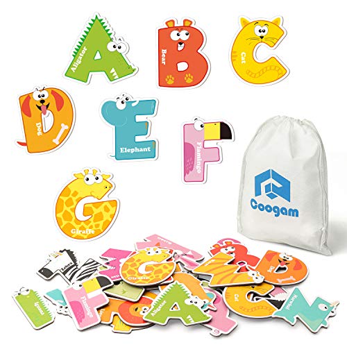 Coogam Lettere magnetiche 26 pezzi Jumbo ABC alfabeto colorato a forma di animale grande maiuscolo magneti frigo giocattolo educativo set apprendimento giochi ortografia per bambini 3 4 5 anni