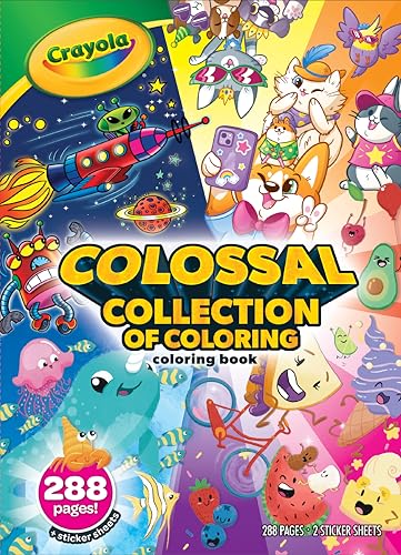 Crayola Colossal Collection of Coloring, 288 pagine di libri da colorare, 2 fogli adesivi, libro da colorare per bambini, attività di viaggio, 3+