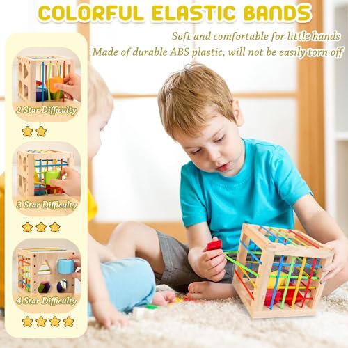 Cubo di Selezione di Forma in Legno, Giocattoli Montessori per 1 Anno, 8 Pezzi di Forme multisensoriali Colorate, Giocattolo di apprendimento per Neonati e Ragazzi, Regalo per Il Primo Compleanno - immagine 4